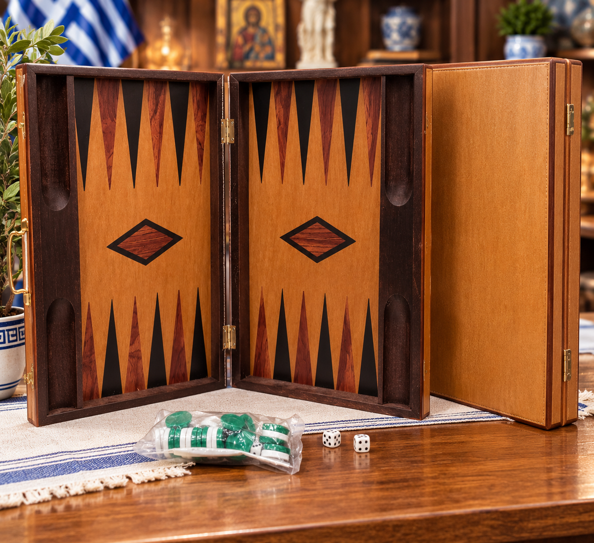 Classic Wooden Backgammon Set – Brown & Black (Tavli)