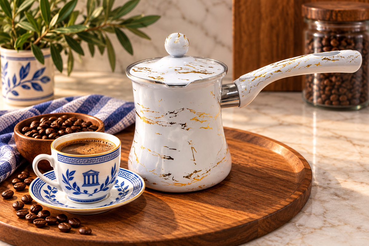 Black & White Speckled Induction Greek Coffee Briki – Makes Up to 6 Cups