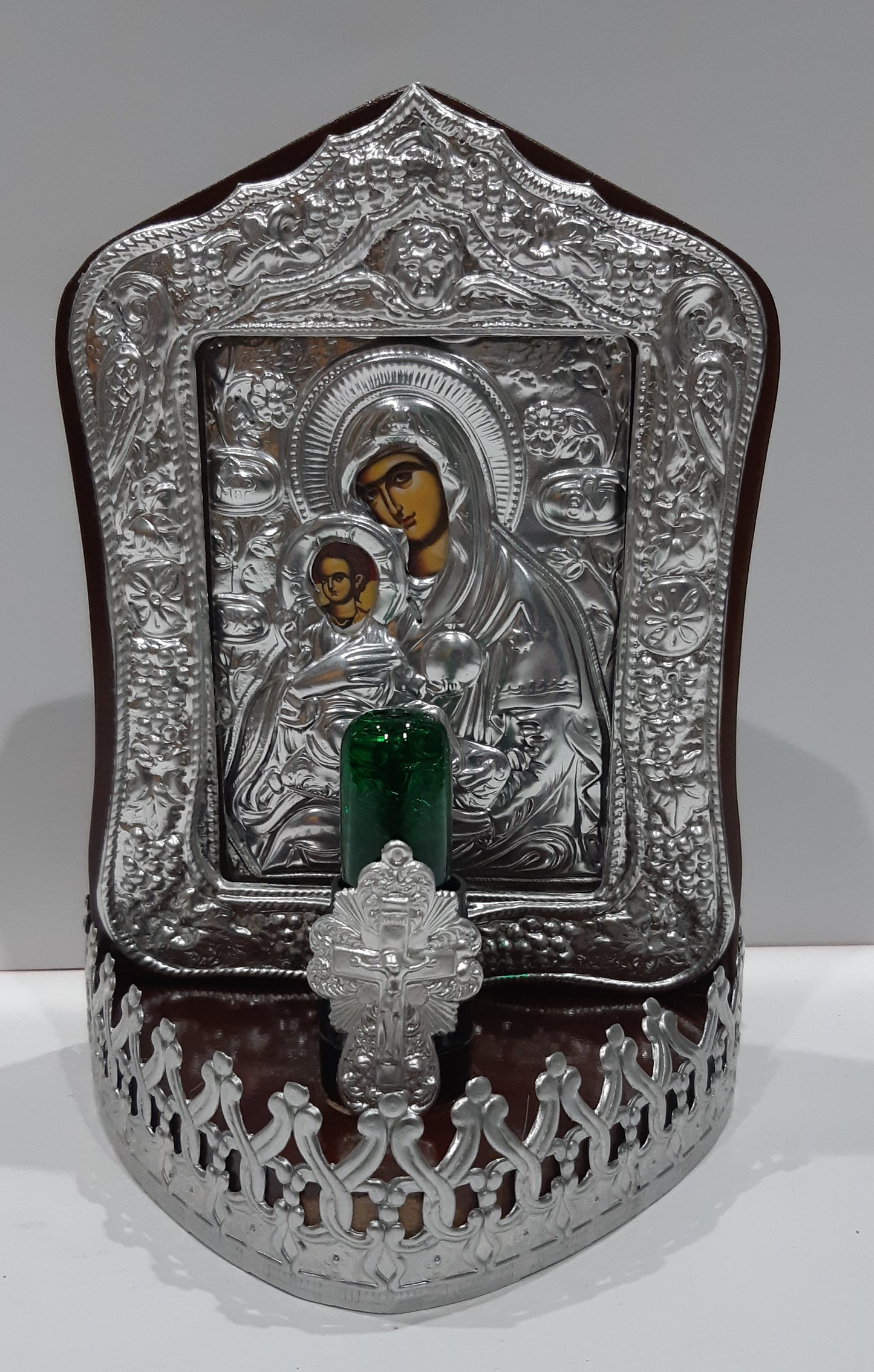 Καντήλι Ηλεκτρικό Ασημί : Παναγία / Μικρό - Greek Orthodox Icon with Electric Light : Virgin Mary / Small