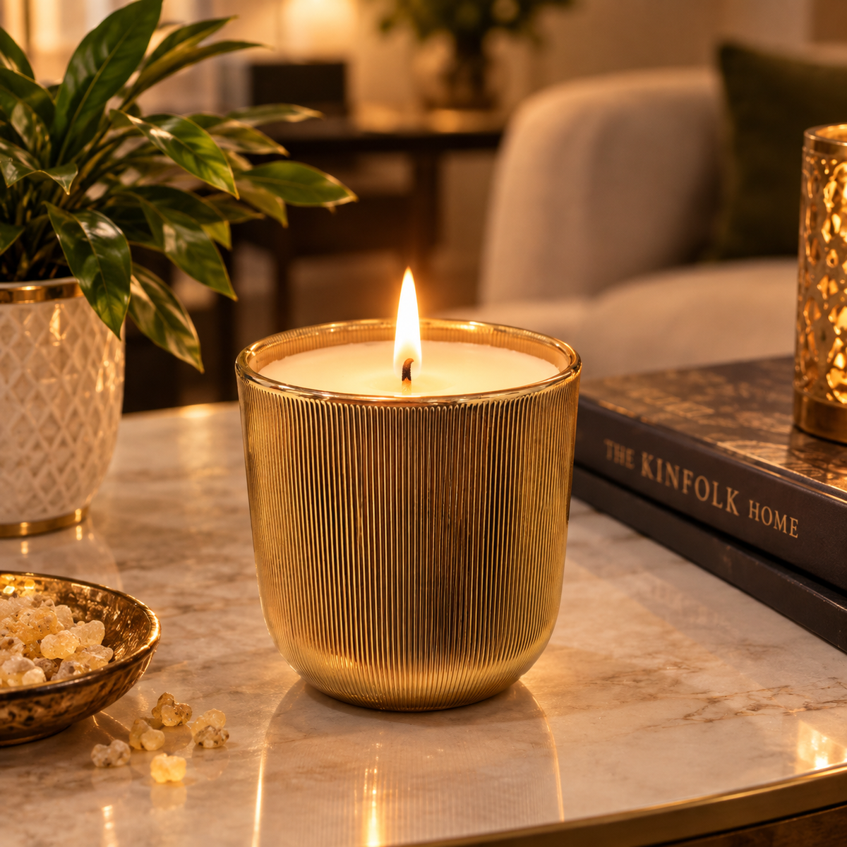 Luxury Scented Candle in Gold Vessel
