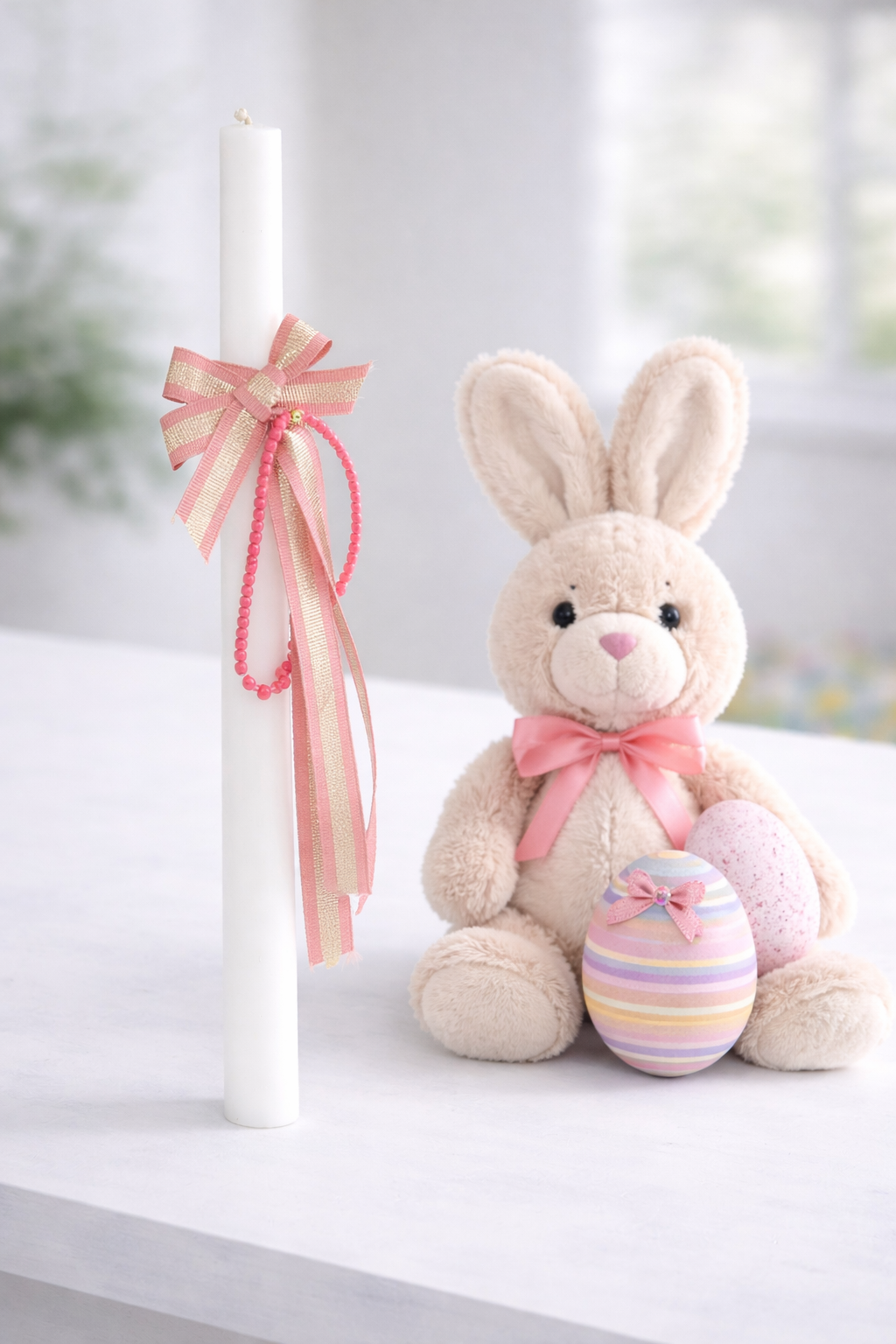 Pink & Gold Ribbon Easter Lambatha Candle