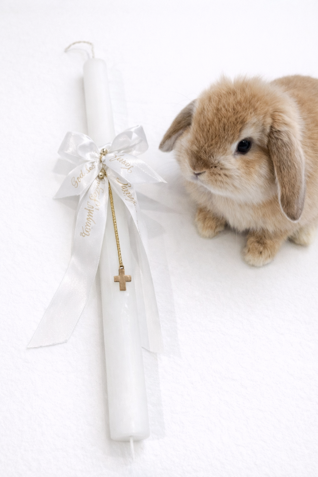 Elegant White Easter Lambatha Candle with Cross Charm
