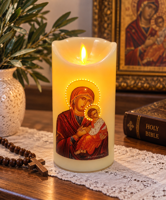LED Panagia & Christ Child Religious Candle