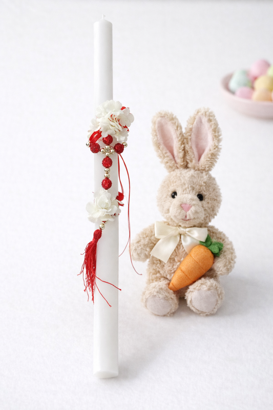 Classic Red & White Floral Easter Lambada Candle