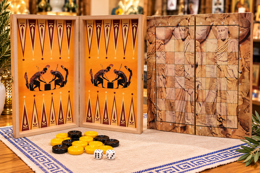 Ancient Greek Warriors Wooden Backgammon & Chess Board – Tavli Set