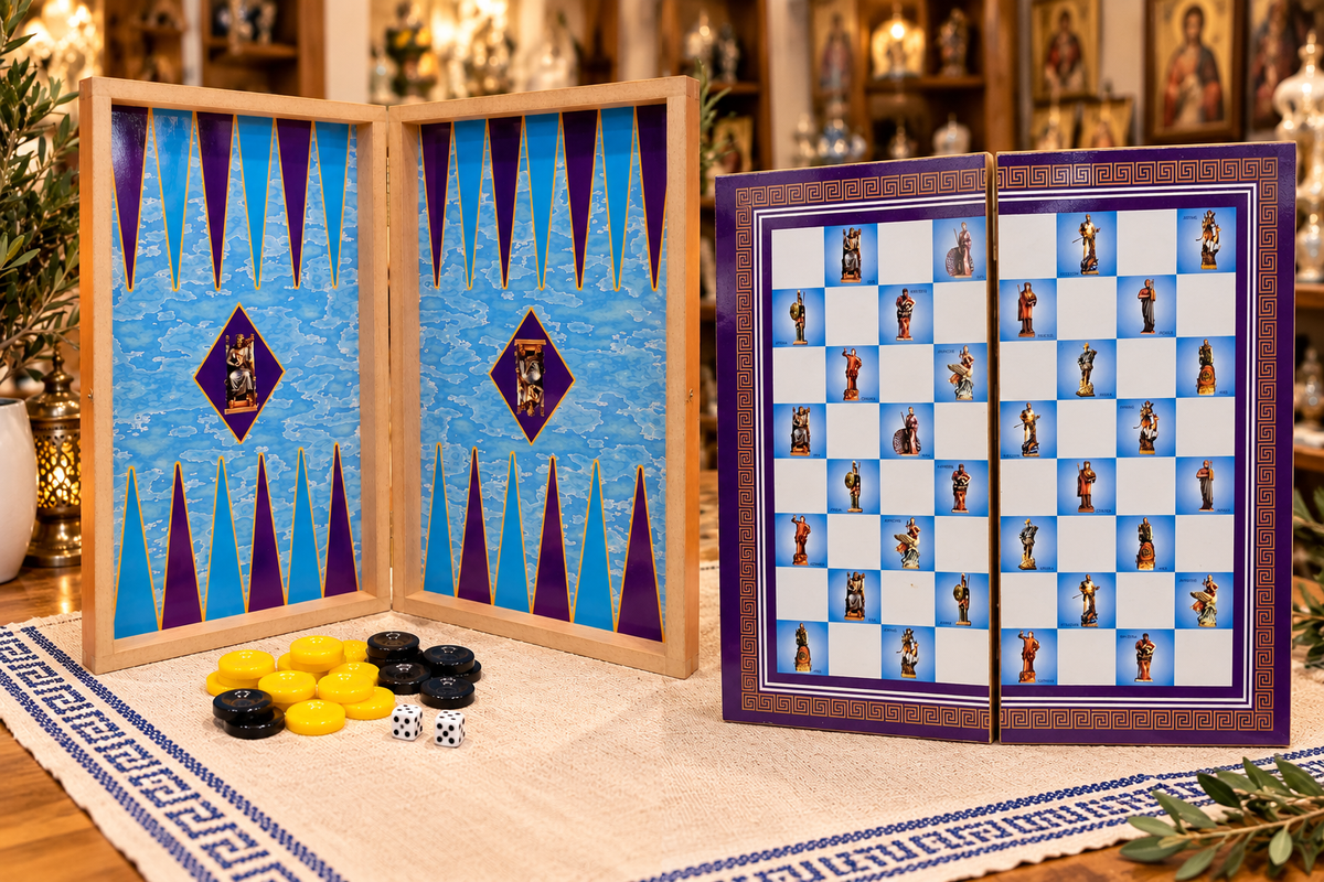 Greek Gods Backgammon Set – Wooden Tavli Board