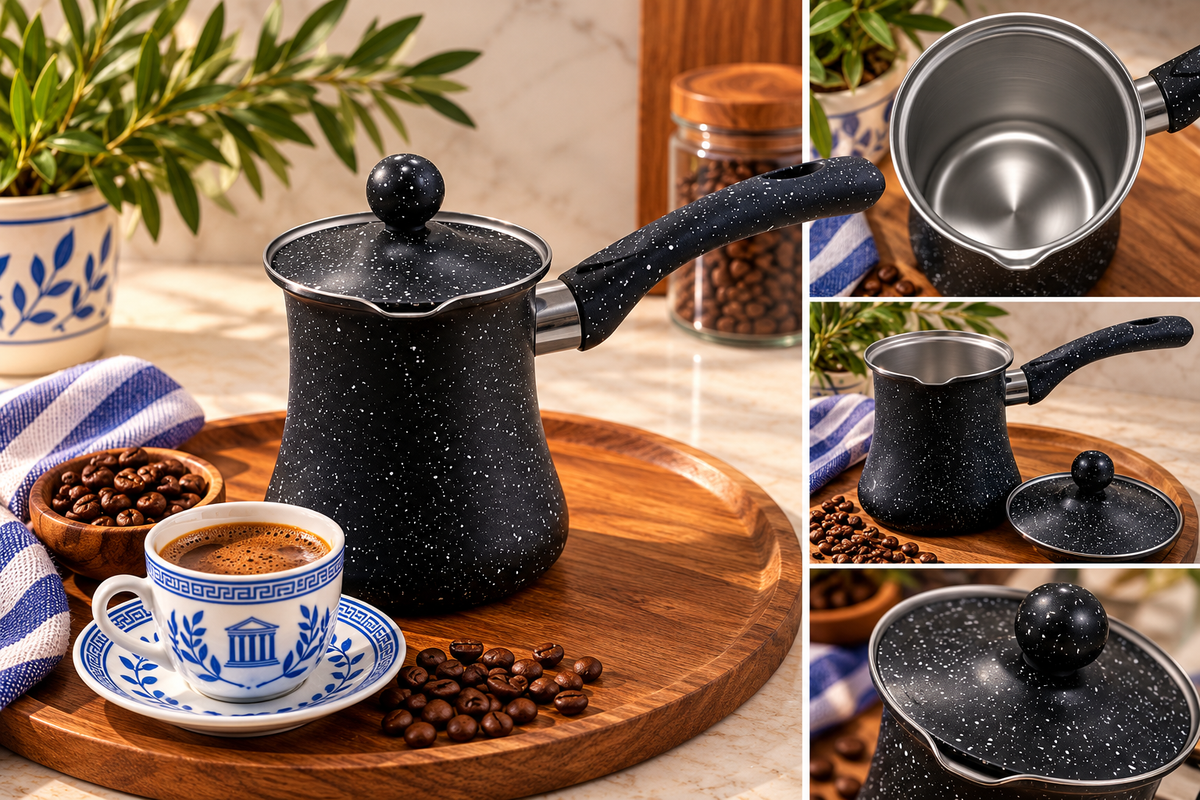 Black & White Speckled Induction Greek Coffee Briki – Makes Up to 6 Cups