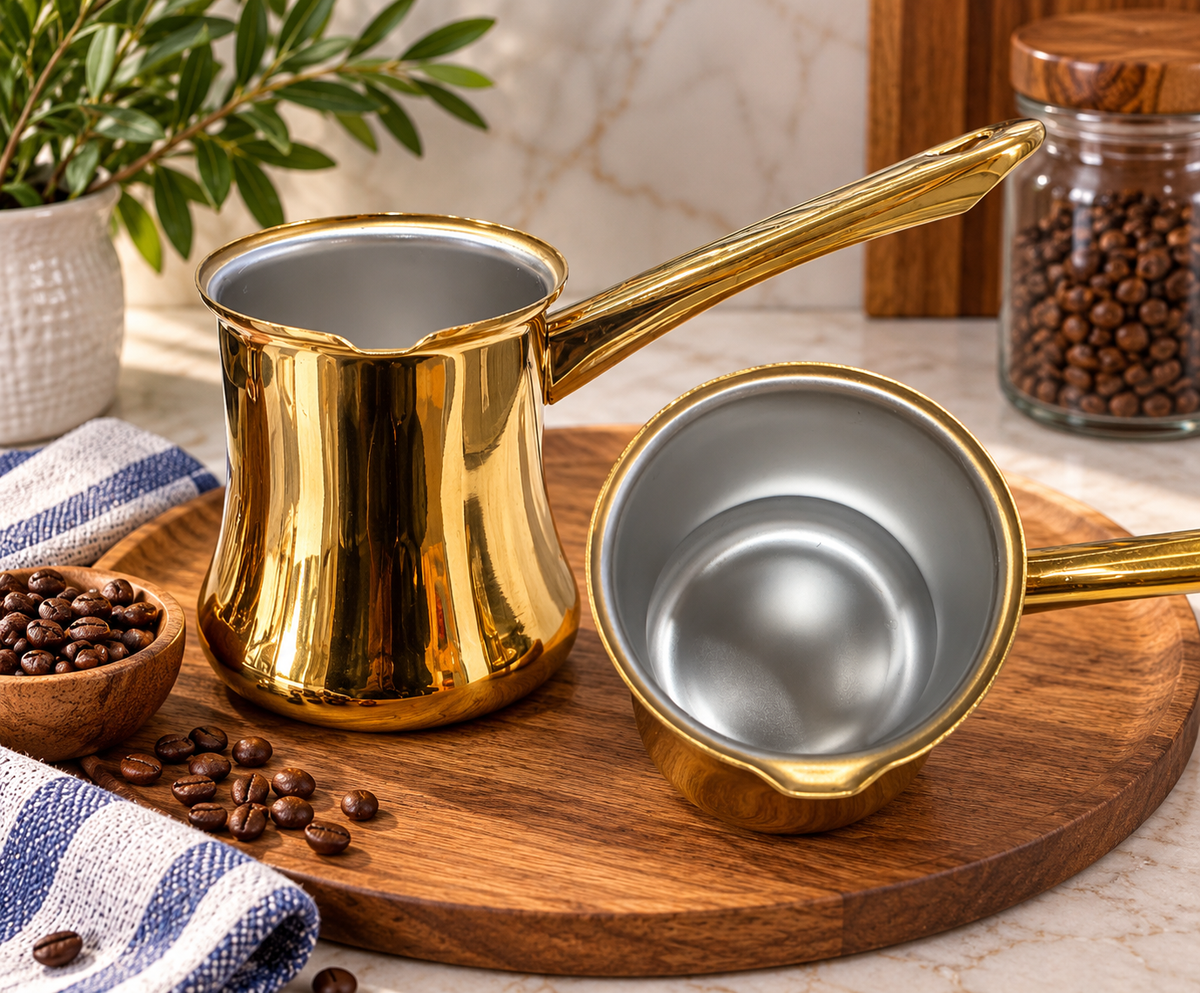 Gold Induction Greek Coffee Briki – Makes Up to 8 Cups