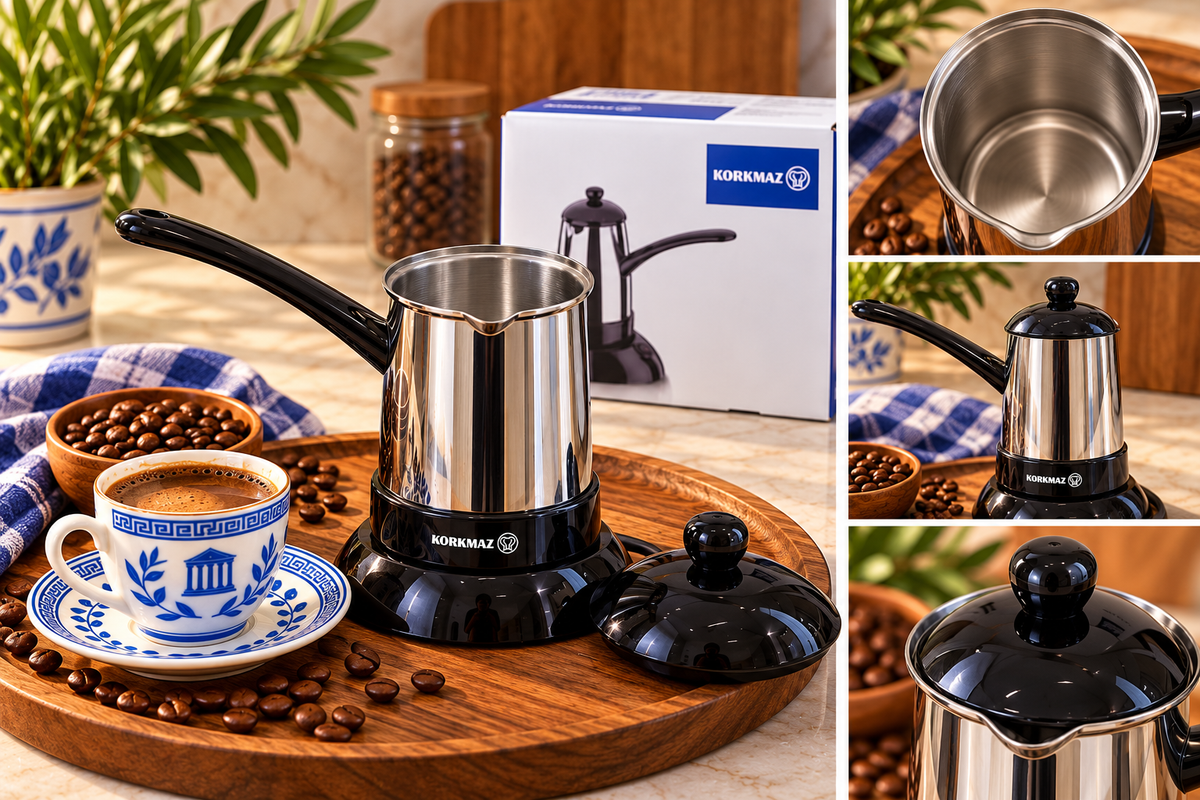 Korkmaz Electric Greek Coffee Maker – Stainless Steel & Black