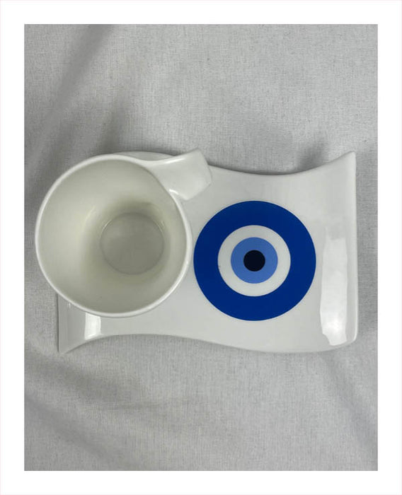 Curvy Evil Eye Greek Coffee Cup & Plate Set